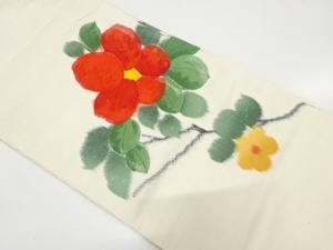 手織り紬　椿模様織り出し　名古屋帯